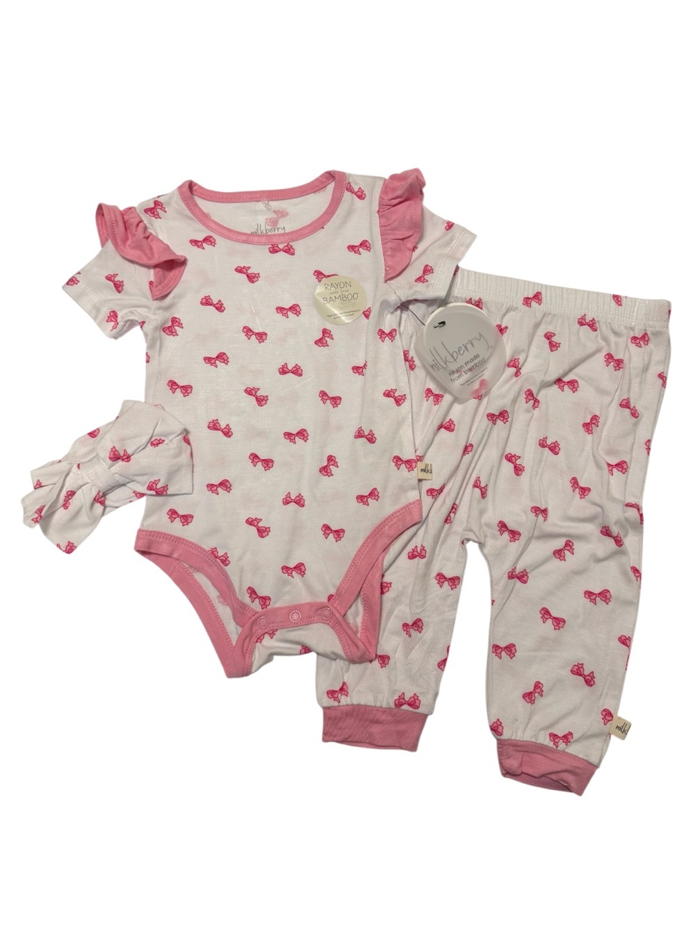 Milkberry Bamboo Rayon Baby Pajama Set with Pink Bow Print